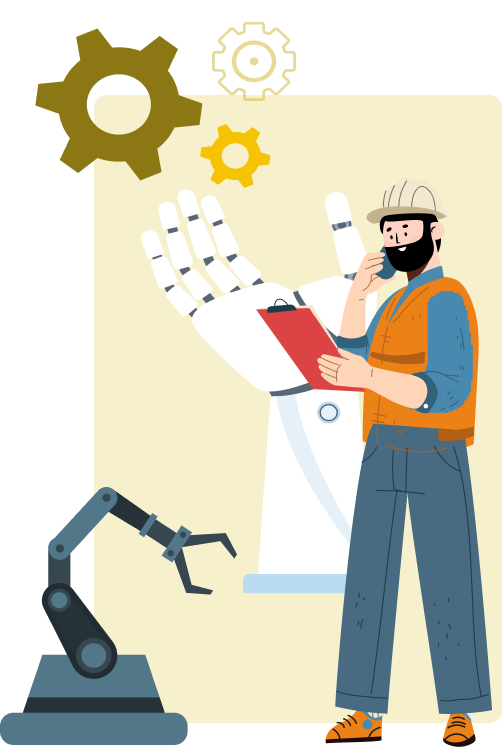 Engineer reviewing robotic arm schematics.