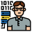 Here's an alt tag for the image: `Woman with glasses, coding icon`